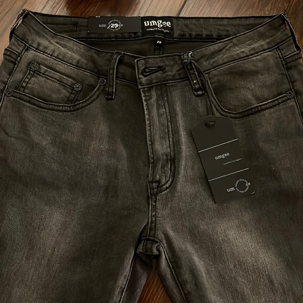 Umgee Jean Company Motorcycle style jeans in washed out black denim size 29.